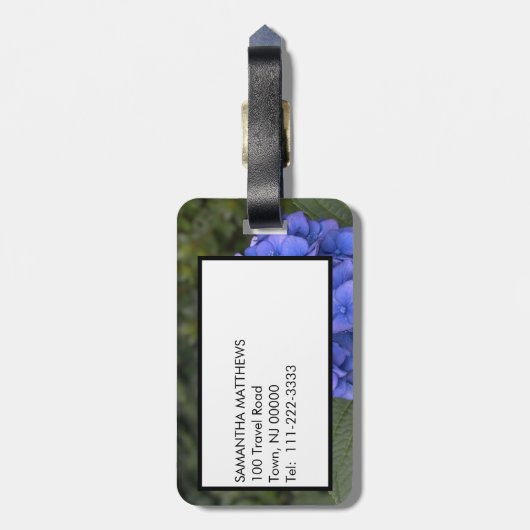 Green Monogram Blue Hydrangea Floral ラゲッジタグ (裏面縦)