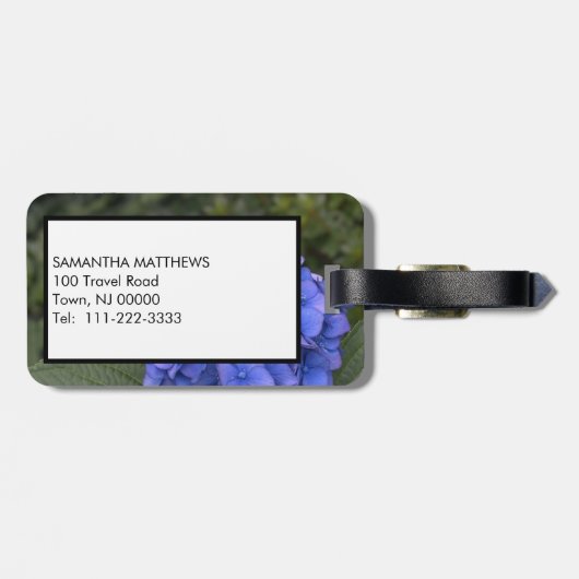 Green Monogram Blue Hydrangea Floral ラゲッジタグ (裏面横)
