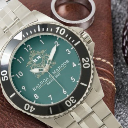 Green Monogram Custom couple floral names  腕時計