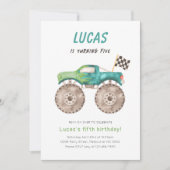 Green Monster Truck Any Age Birthday Party 招待状 (正面)