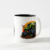 Green Monster Truck Off-Road Racing Illustration ツートーンマグカップ (正面右)