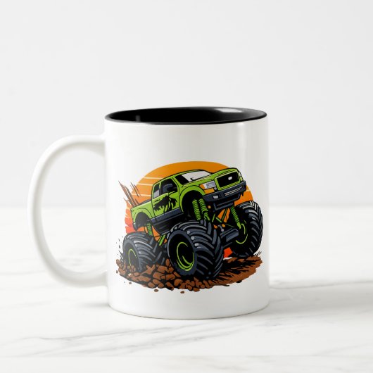 Green Monster Truck Off-Road Racing Illustration ツートーンマグカップ (左)