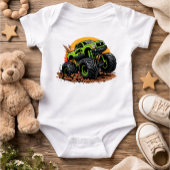 Green Monster Truck Off-Road Racing Illustration ベビーボディスーツ