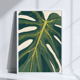 Green Monstera Leaf Botanical Plant Watercolor ポスター