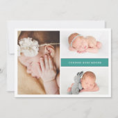 Green Muted Gray Chic Photo Baby Announcement Card 招待状 (正面)