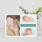 Green Muted Gray Chic Photo Baby Announcement Card 招待状 (スタンド正面)
