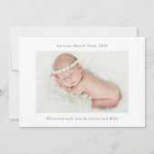 Green Muted Gray Chic Photo Baby Announcement Card 招待状 (裏面)