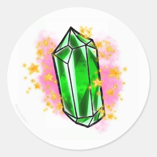 Green mystical radiant gemstone sticker ラウンドシール (正面)