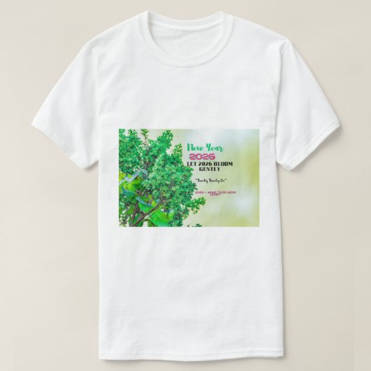 Green Nature Leaves Happy New Year 2026 Tシャツ (デザイン正面)