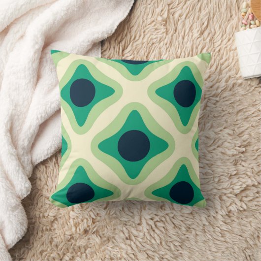  Green & Navy Geometric Patter Throw Pillow クッション (ブランケット)