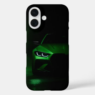 Green Neon Power: Luxury Sports Car in Glowing Fog iPhone 16ケース