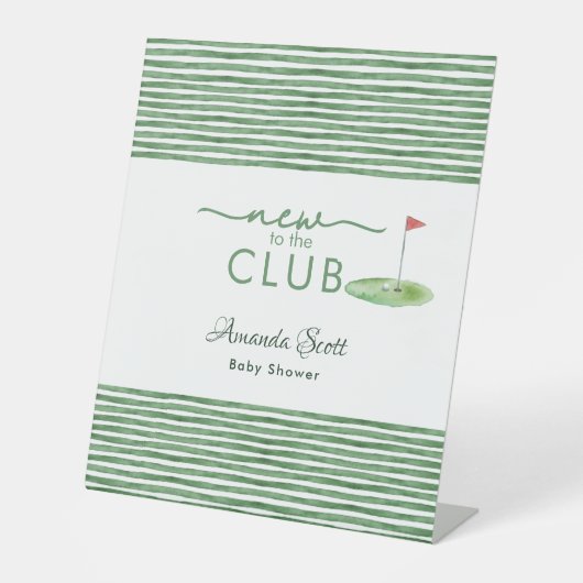 Green New to the Club Golf Theme Baby Shower  台座サイン (正面)
