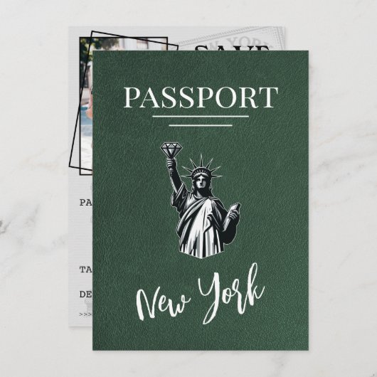 Green New York City Passport日付の保存 セーブザデート (正面/裏面)