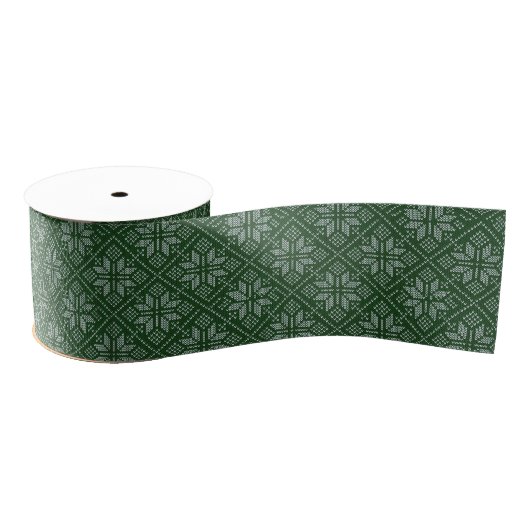 Green Nordic Knit Snowflake Christmas Ribbon グログランリボン (リール)