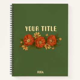 Green Notebook with red and yellow flowers  ノートブック