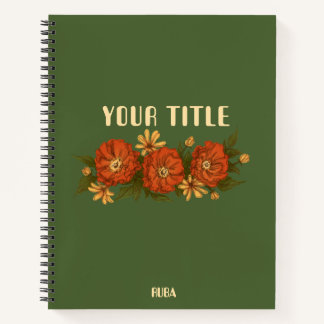 Green Notebook with red and yellow flowers  ノートブック