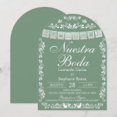 Green Nuestra Boda Papel Picado Spanish Wedding 招待状 (正面/裏面)