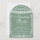Green Nuestra Boda Papel Picado Spanish Wedding 招待状 (正面)