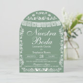 Green Nuestra Boda Papel Picado Spanish Wedding 招待状 (スタンド正面)
