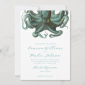 Green Octopus Aquarium Wedding 招待状 (正面)