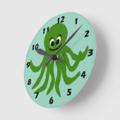 Green Octopus Design ラウンド壁時計 (傾斜)