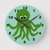 Green Octopus Design ラウンド壁時計 (正面)