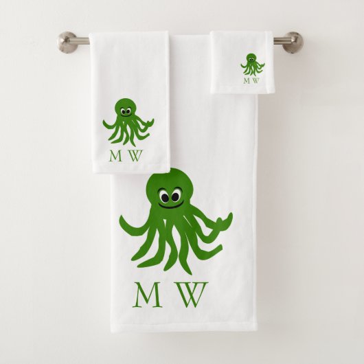 Green Octopus Design Monogrammed バスタオルセット (インサイチュ)