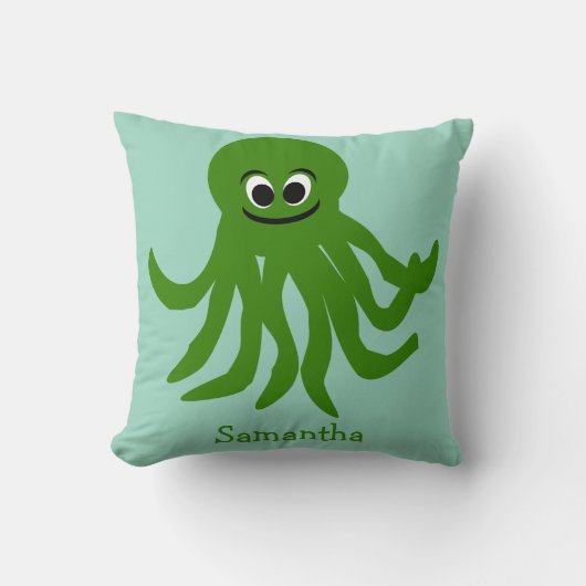 Green Octopus Design Personalised クッション (正面)