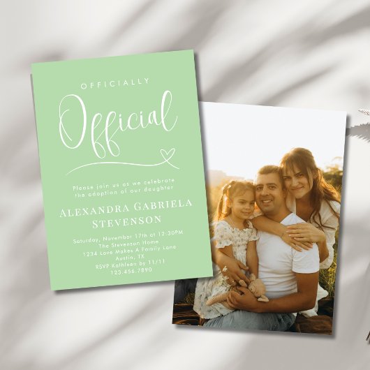 Green Officially Official Adoption Day Party Photo 招待状