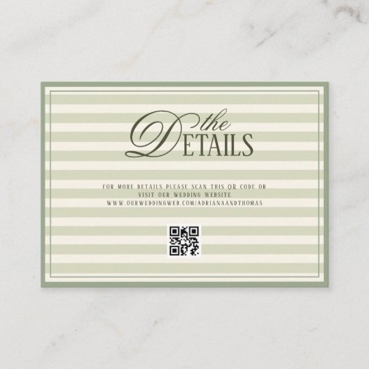 Green Old Money Wedding QR code Details エンクロージャーカード (正面)