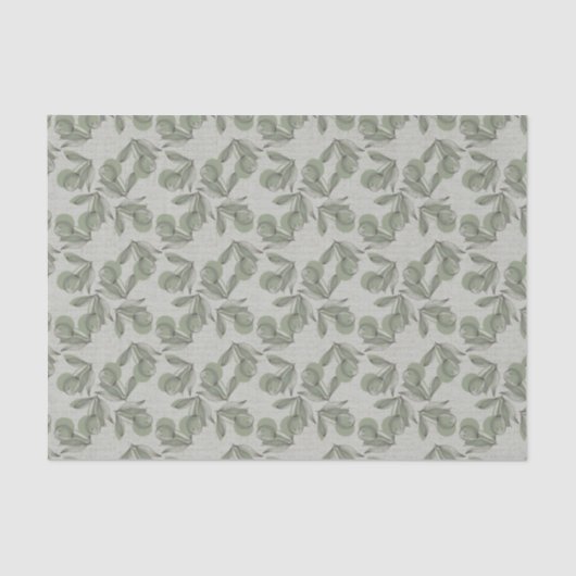 Green Olive & Leaf Pattern Gray Green Background 薄葉紙 (正面)
