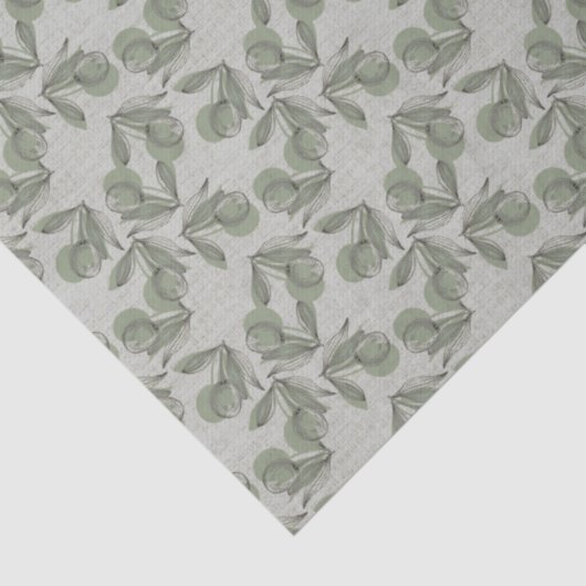 Green Olive & Leaf Pattern Gray Green Background 薄葉紙 (詳細)