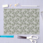 Green Olive & Leaf Pattern Gray Green Background 薄葉紙 (クラフト)