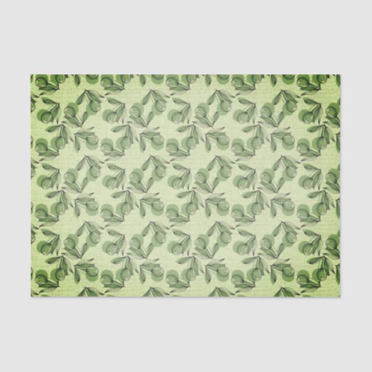 Green Olive & Leaf Pattern On Light Green 薄葉紙 (正面)