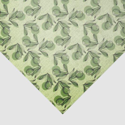 Green Olive & Leaf Pattern On Light Green 薄葉紙 (詳細)