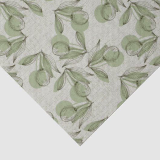 Green Olive & Leaf Pattern On Pastel Green 薄葉紙 (詳細)
