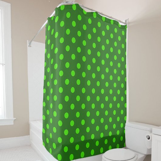 Green On Dark Green Polka Dots Pattern Design  シャワーカーテン