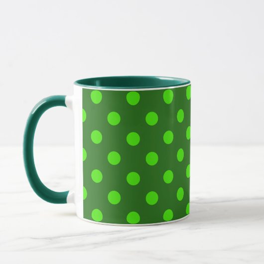 Green On Dark Green Polka Dots Pattern Design  マグカップ (左)