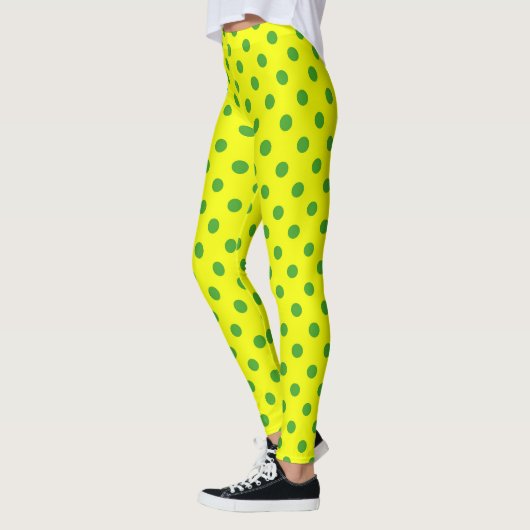 Green On Yellow Polka Dots Pattern Design レギンス (左)