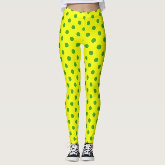 Green On Yellow Polka Dots Pattern Design  レギンス (正面)