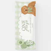 Green One Golden Year Doodle Puppy 1st Birthday 横断幕 (縦)
