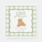 Green One Golden Year Goldendoodle Birthday スタンダードランチョンナプキン (正面)