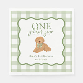 Green One Golden Year Goldendoodle Birthday スタンダードランチョンナプキン