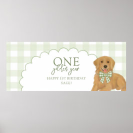 Green One Golden Year Retriever Puppy 1st Birthday ポスター