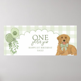 Green One Golden Year Retriever Puppy 1st Birthday ポスター