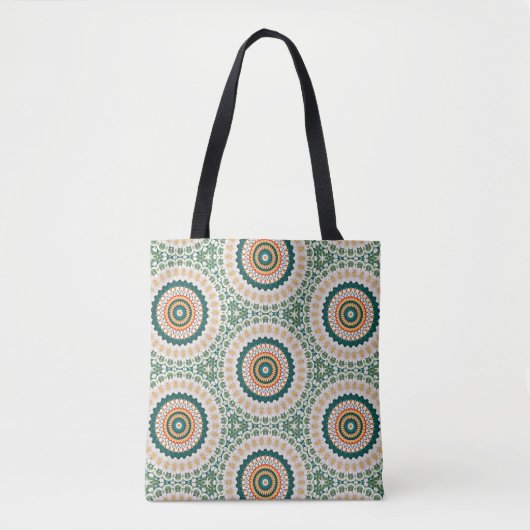 Green Orange And Blue Boho Chic Circle Pattern トートバッグ (正面)