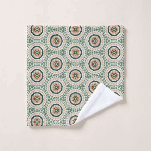 Green Orange And Blue Boho Chic Circle Pattern バスタオルセット (ウォッシュタオル)