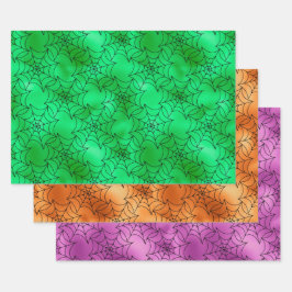 Green, Orange, and Purple Spider Web Patterns ラッピングペーパーシート