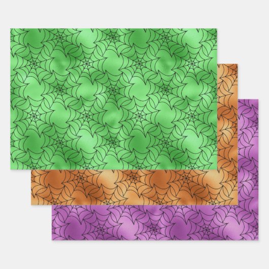 Green, Orange, and Purple Spider Web Patterns ラッピングペーパーシート (セット)