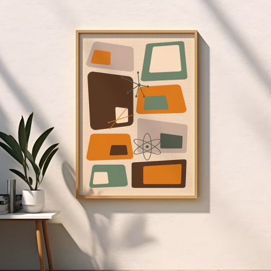 Green, Orange, Brown, Mid Century Modern Abstract ポスター